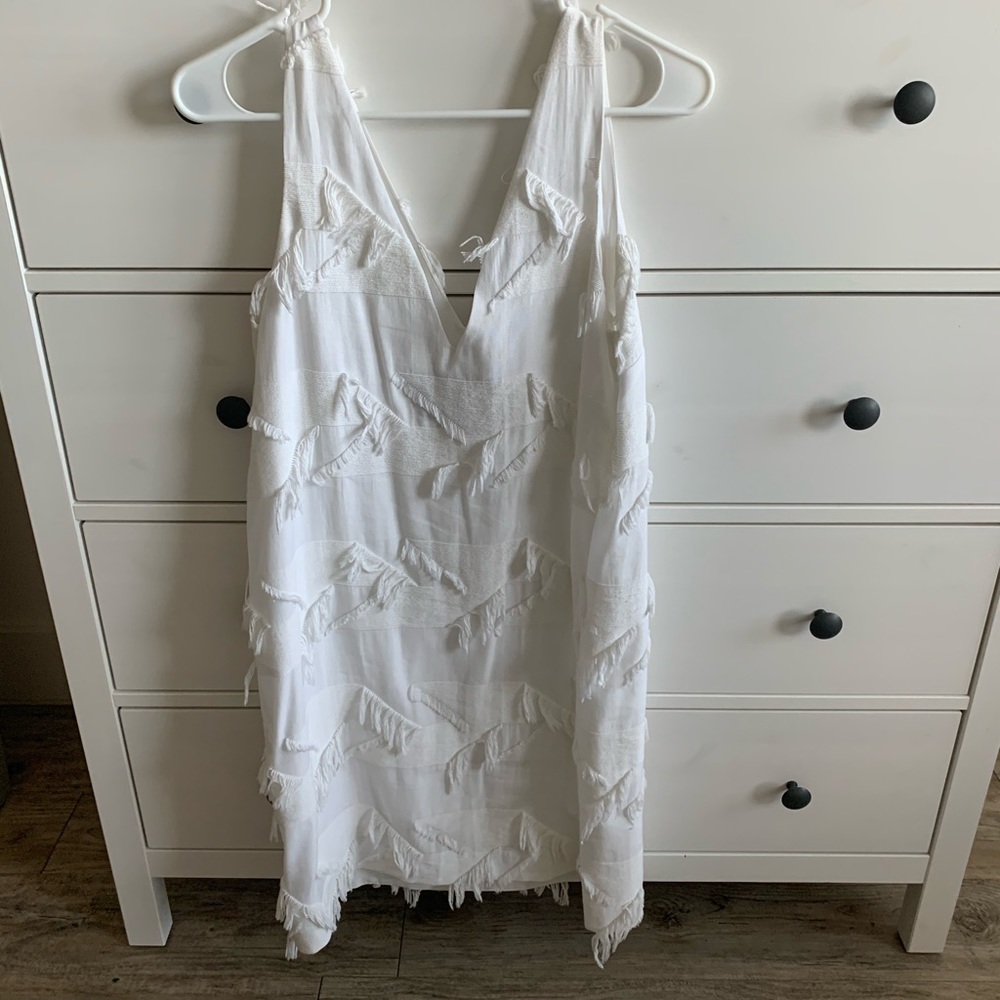 Anthropologie white shaggy dress
